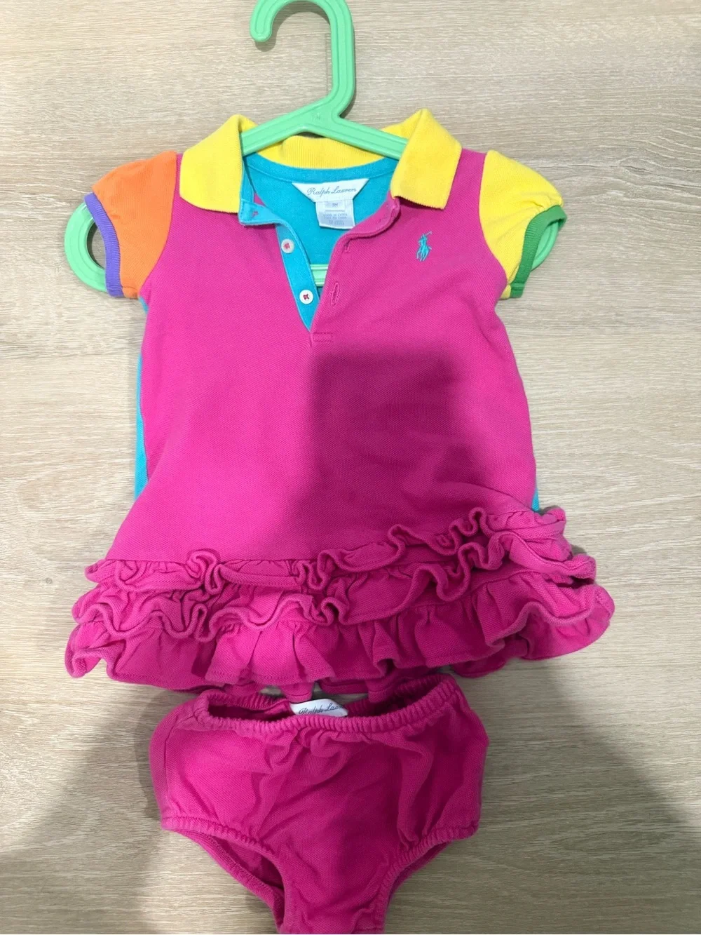 Ralph Lauren Pink Multi-Color Ruffle Polo Dress & Bloomer Set